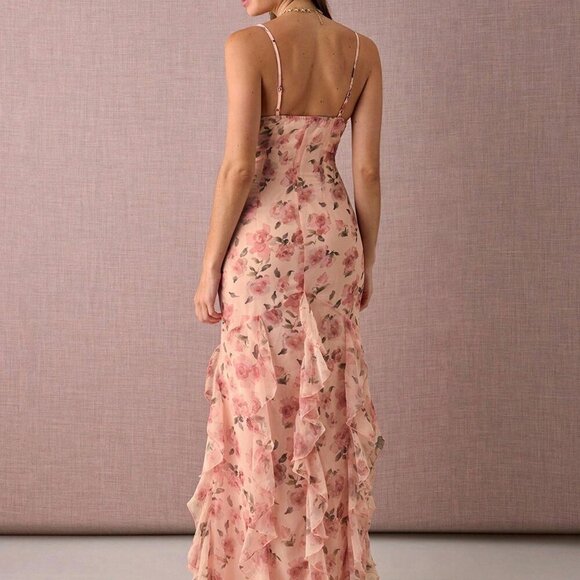Pink Elegant Women's Romantic Floral Long Dress - Picture 7 of 7